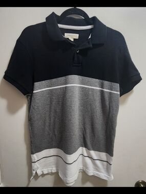 Aeropostale Men's Black, Gray & White Colorblock Polo L